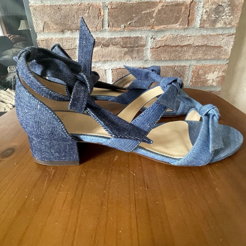 Alexandre Birman Heel Sandals Size 37 Blue Denim Bow Ankle Wrap MSRP $395 - Picture 2 of 13